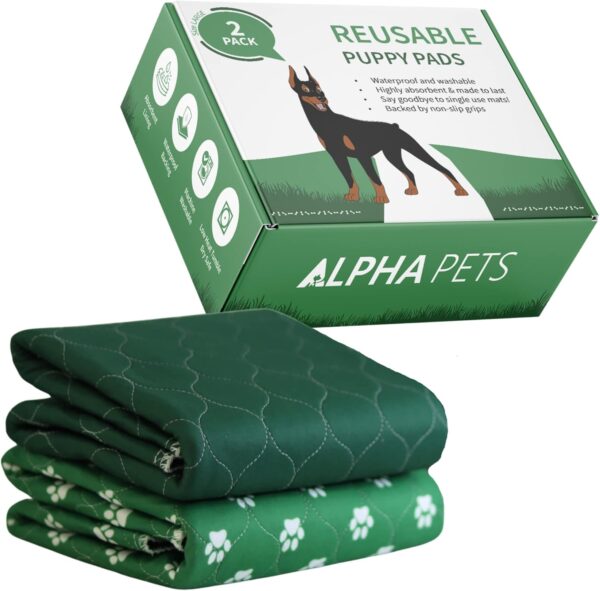 Alpha Pets Reusable Puppy Pads - Pack of 2 LARGE 90x80cm Washable & Waterproof Dog Training Pads, Incontinence Pee Mats, Pet Travel & Puppy Toilet Training