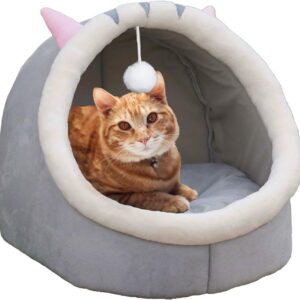 Alytimes Cat Beds for Indoor Cats, Semi-enclosed Cat Bed Kitten Bed Puppy Pet Small Dog Cave Bed Fluffy Cat Igloo Cave Beds with Removable Washable Cushion Pillow