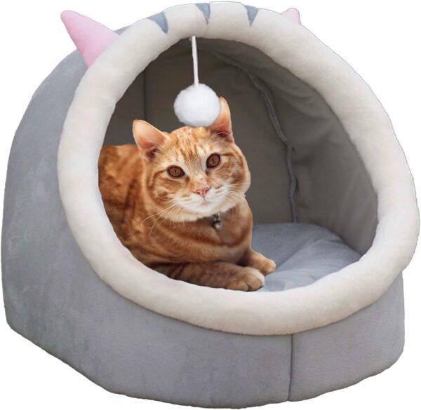 Alytimes Cat Beds for Indoor Cats, Semi-enclosed Cat Bed Kitten Bed Puppy Pet Small Dog Cave Bed Fluffy Cat Igloo Cave Beds with Removable Washable Cushion Pillow