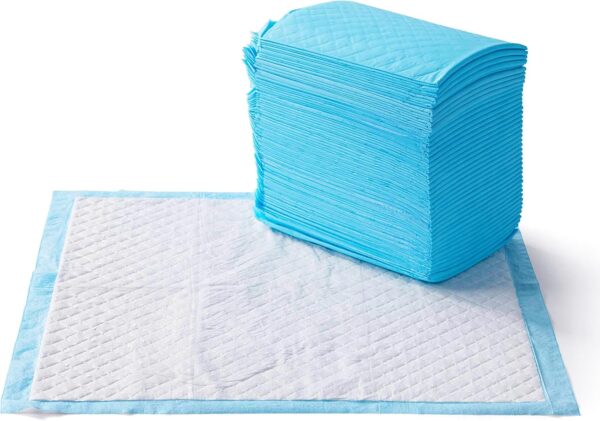 Amazon Basics Heavy Duty Dog and Puppy Training Pads, Leakproof with Quick-Dry Surface, Regular, Pack of 50, Blue & White