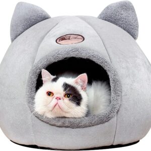 Andiker Cat Cave Bed, 36 * 36 cm Warm and Comfortable Cat Bed Cat Tent with Non-slip Bottom, Semi-enclosed Foldable Cat Cave Nest Cozy Sleeping Bed for Cats