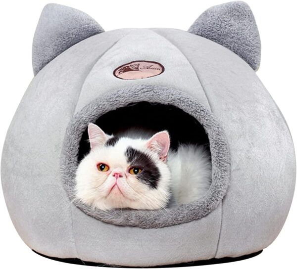 Andiker Cat Cave Bed, 36 * 36 cm Warm and Comfortable Cat Bed Cat Tent with Non-slip Bottom, Semi-enclosed Foldable Cat Cave Nest Cozy Sleeping Bed for Cats