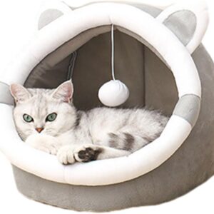 Angelluck Detachable Cat Ears House Warm Bed For Cats Pet Kitten Habitat Cushion Four Season Pet Soft Nest Dog Supplies Half Enclosed Cat Bed