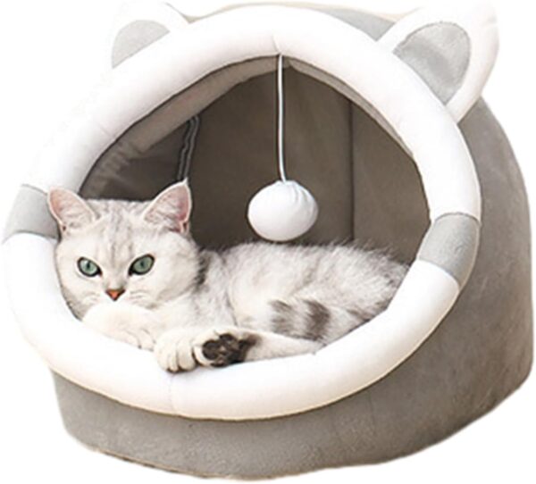 Angelluck Detachable Cat Ears House Warm Bed For Cats Pet Kitten Habitat Cushion Four Season Pet Soft Nest Dog Supplies Half Enclosed Cat Bed