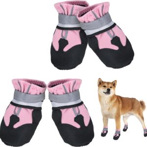 Avvrel Dog Boots for Injured Paws, Set of 4 Dog Shoes Dog Walking Boots with Adjustable Reflective Straps and Anti Slip Sole for Small Medium Large Dogs (S, Pink)