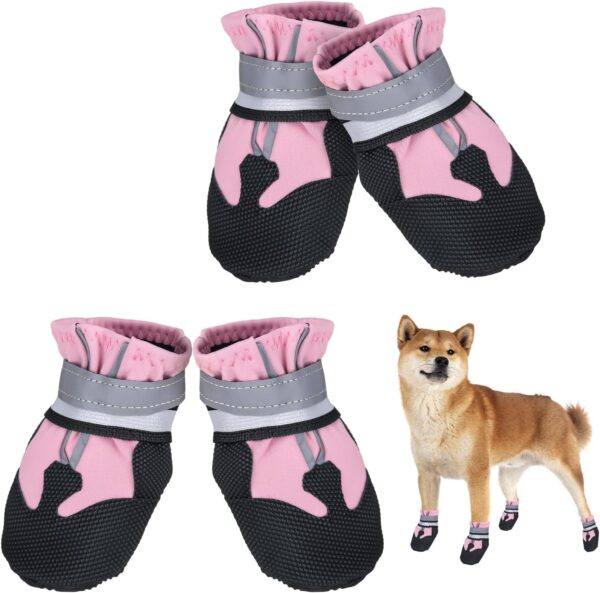 Avvrel Dog Boots for Injured Paws, Set of 4 Dog Shoes Dog Walking Boots with Adjustable Reflective Straps and Anti Slip Sole for Small Medium Large Dogs (S, Pink)