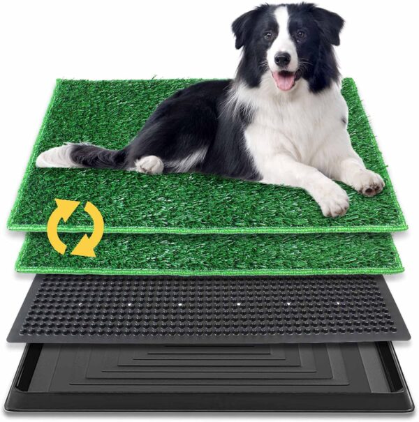 BRIAN & DANY Dog Toilet Puppy Pee Training Pad, with Two Artificial Grass Mats and Waste Tray for Indoor/Outdoor, 76cm x 51cm