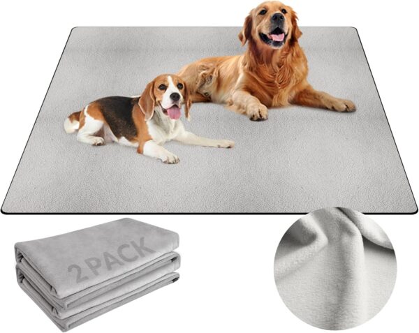 Barpor 91cm x 122cm Washable Pee Pads for Dogs 2 Packs Thick Reusable Puppy Pads Strong Absorbing Leak-Proof Dog Whelping Mats Chew-Proof Non-Slip Dog Playpen Pads,Light Grey