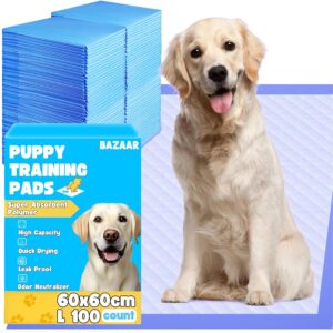 Bazaar Large Puppy Pads 100 Pack Disposable Puppy Training Pads 60x60cm | Highly Absorbent Leak-Proof Dog Training Pads | Premium Quality Quick-Dry Dog Pads (60x60cm - 100 Count)