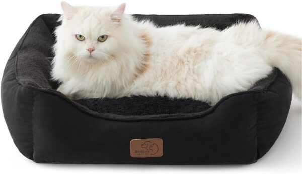 Bedsure Small Dog Beds Washable - Cat Beds for Indoor Cats, Rectangle Cuddle Puppy Bed with Anti-Slip Bottom, Black, 50.8x48x15cm