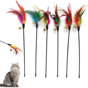 Besimple Set of 6 Feather Wands for Cats - Variable Colour - Coloured Feathers - for Cats and Kittens