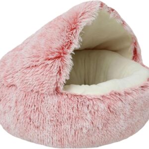 Beskie Calming Dog Bed Cat Bed, Fluffy Plush Puppy Cushion Pet Bed Kitten Cave Bed Small Dog Donut Cave Bed Indoor Cat Sleeping Bag, Soft Warm Pet Sleeping Pillow, Pink,50cm