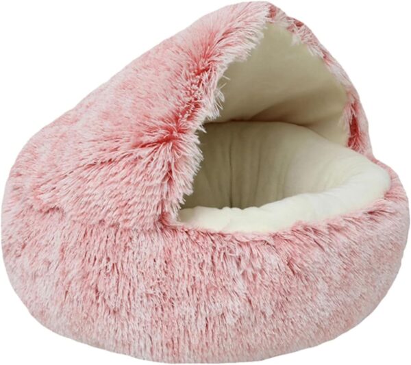 Beskie Calming Dog Bed Cat Bed, Fluffy Plush Puppy Cushion Pet Bed Kitten Cave Bed Small Dog Donut Cave Bed Indoor Cat Sleeping Bag, Soft Warm Pet Sleeping Pillow, Pink,50cm