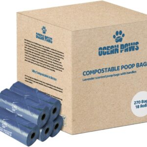 Biodegradable Pet Waste Bags - 270 Dog Poop Bags with Handles - Extra Strong & Leak-proof Biodegradable Dog Poop Bags lavender Scented - Compostable Dog Poop Bags Rolls