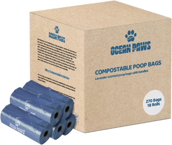 Biodegradable Pet Waste Bags - 270 Dog Poop Bags with Handles - Extra Strong & Leak-proof Biodegradable Dog Poop Bags lavender Scented - Compostable Dog Poop Bags Rolls