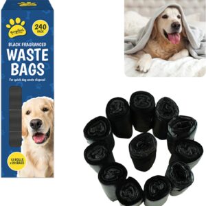 Black Fragranced Doggy Poo Bags Extra Thick Dog Poop Bags Rolls Pet Waste Bags Doggie Bags Vegetable-Based Leak Proof Easy Open Standard Size