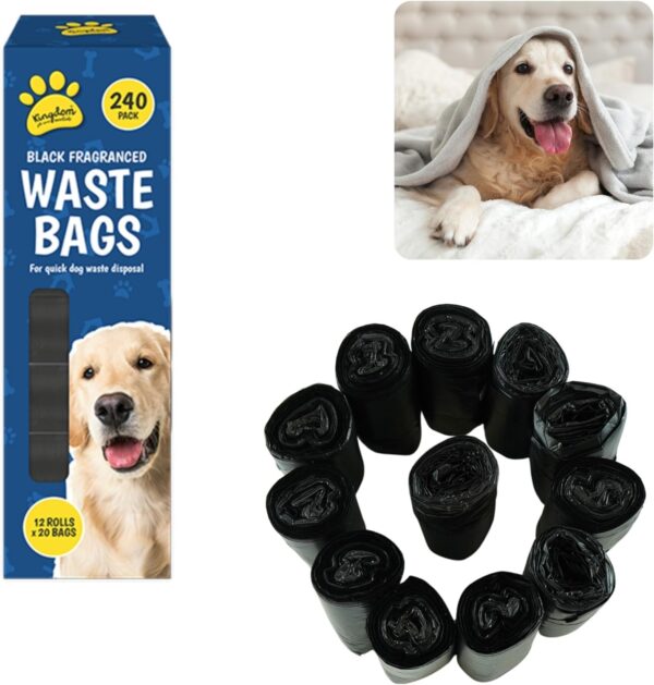 Black Fragranced Doggy Poo Bags Extra Thick Dog Poop Bags Rolls Pet Waste Bags Doggie Bags Vegetable-Based Leak Proof Easy Open Standard Size