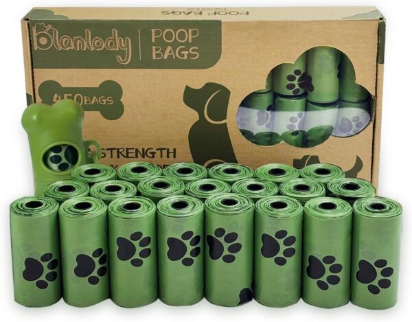 Blanlody 450 Rolls Poo Bags Dogs, Biodegradable Dog Poop Bags with Leak Proof and Extra Thick, Compostable Easy Tear Dog Poop Bags With Dispenser And Lead Clip,Green Dog Waste Bags For Outdoor Walking