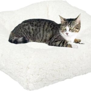 Bonlife White Cat Bed for Indoor,Winter Soft Warming Lambs Wool Cushion Suitable for Small Cat House,Washable Dog Bed Cushion,32x32X6cm