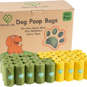 Bonre Life-Dog Poop Bags-540 BioBags,Super Strong,Extra Thick,Leak Proof Dog Waste Bags Made from Corn Starch,Biodegradable Dog Poo Bags