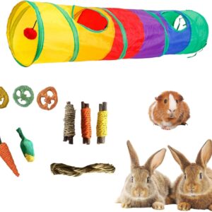 Bunny Tunnel Shape I Rabbit Tunnel Toys, Pet Toys Play Tunnels for Cats Kittens Rabbits Puppies Crinkle Pop Up Rainbow 45 with 9 Chew Toys (Rainbow)