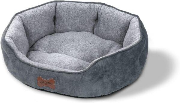 CAROMIO Cat Bed for Indoor Cats Dogs, Soft Round Cat Sofa Bed for Small Dogs and Cats with Non-Slip Bottom Washable Durable, Grey, 50x48x15cm