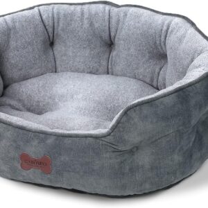 CAROMIO Pet Bed for Small Medium Dogs or Cats, Flannel Dog Bed Washable, Soft Cat Sofa Bed for Indoor Cats with Non-Slip Bottom, Grey, 65x53x23cm