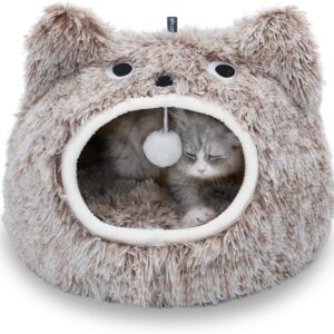 CATISM Cat Cave Cat Bed Washable Cat Sleeping Place for Cats Plush Pet Cat Pillow Cat House Cat Cushion Fluffy Kitten Puppy Cuddly Bed Pet Bed (Coffee)