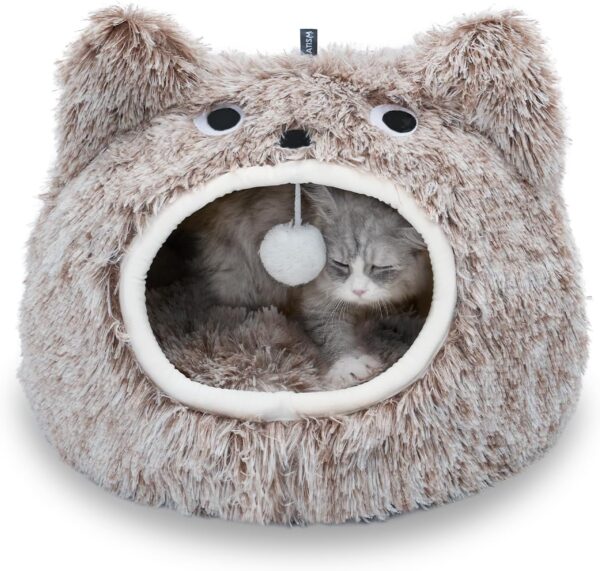 CATISM Cat Cave Cat Bed Washable Cat Sleeping Place for Cats Plush Pet Cat Pillow Cat House Cat Cushion Fluffy Kitten Puppy Cuddly Bed Pet Bed (Coffee)