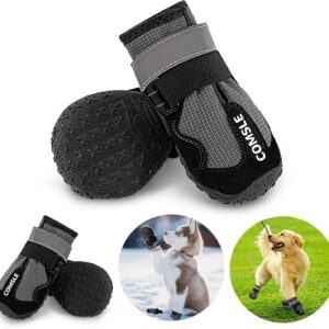 COMSLE Dog Boots Shoes for Injured Paws Waterproof, 4Pcs/Set Dog Paw Protectors, XX Small Dog Cat Working Boots With Comfortable Adjustable Reflective Straps and Anti Slip Soles (Black)