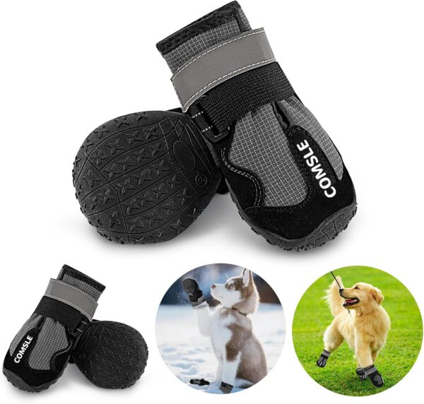 COMSLE Dog Boots Shoes for Injured Paws Waterproof, 4Pcs/Set Dog Paw Protectors, XX Small Dog Cat Working Boots With Comfortable Adjustable Reflective Straps and Anti Slip Soles (Black)