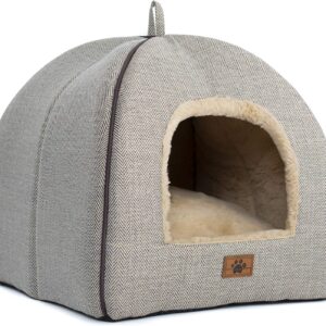 Cat Bed for Indoor Cats - Cat Cave Bed Cat House Cat Tent with Removable Washable Cushioned Pillow, Soft Kitten beds (Beige-1, Medium(15''*15''*15''))