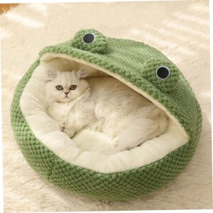 Cat Beds for Indoor Cats, Cat Bed Machine Washable, Fluffy Round Pet Bed Non-Slip, Calming Soft Plush Donut Cuddler Cushion Self Warming for Small Dogs Kittens, Round with Half Roof