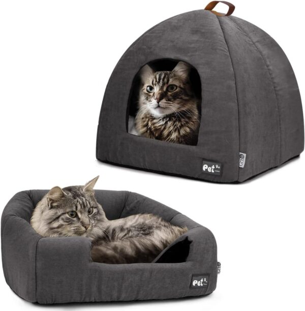 Cat Beds for Indoor Cats -Premium Pet Beds for Cats and Small Dogs, Cat Bed Cave, Comfortable Covered Cat Bed, Cat Tent, Kitten Bed, Small Animal Bed and Cat Hut with Cushioned Pillow (Large)