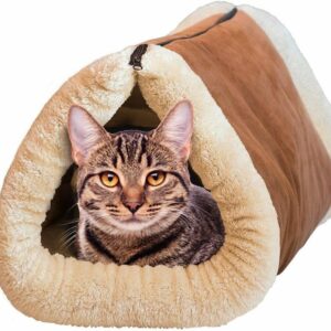 Cat Cave 2-in-1 Tube Cat Mat and Bed Indoor Cat Nest Semi-enclosed Cat House Cat Tent Bed Kitten Sleeping Bag for Small Cats and Dogs