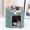 Cat Houses for Indoor Cats,Cat Cave Beds Pet Hideaway,2 Story Cube Condos Cat Sleeping Space,Collapsible Covered Burrowing Cozy Kitten Nest with Fluffy Cushions,Sturdy Structure Cat Play Tower (Green)