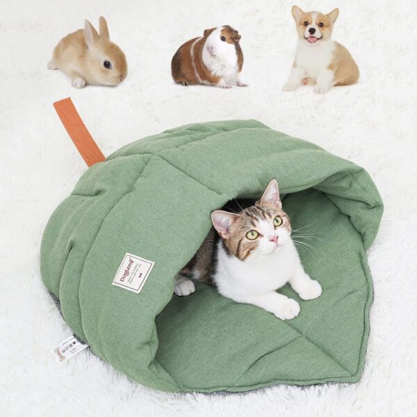 Cat Sleeping Bag Durable Linen Leaf Shape, Cute Cats Bed Large Pet Cave for Puppy Rabbit Kitty Anti-Slip, Cats Deep Sleep Nest House Indoor Cozy Dog Bed (19,3"×30,3")