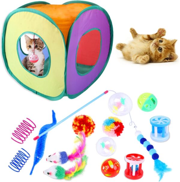 Cat Toys Set 22 Pack Kitten Toys -Cat Toys Interactive for Indoor Cats Feathers Wand tent Tunnel Interactive Kitty and Cats Toys