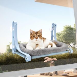 Cat Window Hammock with 4 Suction Cups, Durable Cat Window Bed for Large Cats and Kittens, Easy to Clean Cat Window Perches with Machine Washable Fleece Warm Mat Holds up to 60lbs.