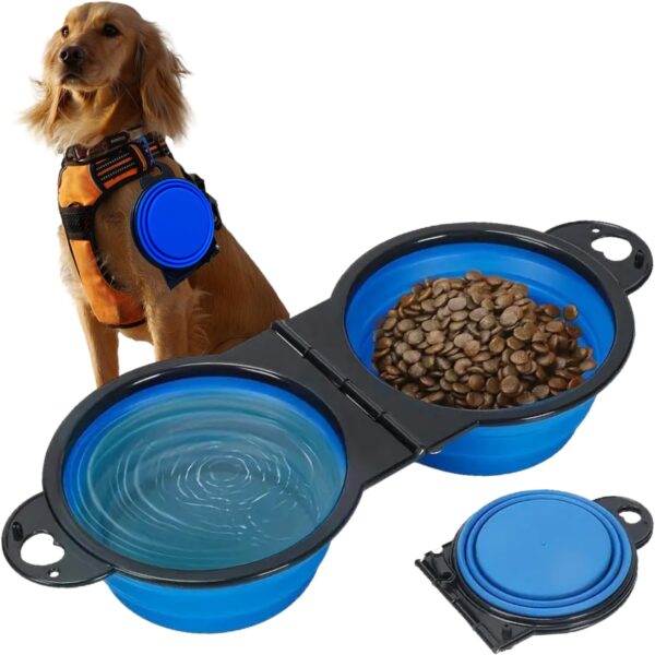 Collapsible Dog Water Bowls - 2 in 1 Portable Dog Travel Item, Foldable Pet Camping Accessories Dish Feeder, Portable Water Bowl Container with Carabiners for Puppy Walking Hike Outdoor (Blue)