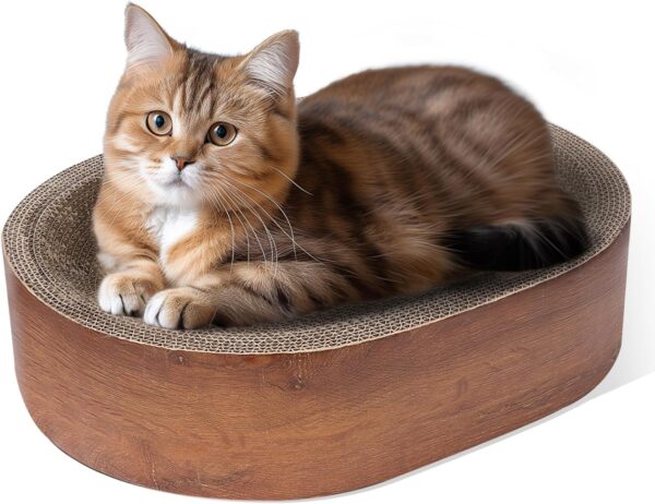 ComSaf Cat Scratcher, Oval Corrugated Cardboard Scratch Pad, Round Cat Scratching Lounge Bed, Durable Recycle Board for Furniture Protection, Cat Scratcher Bowl, Cat Kitty Training Toy, Playing