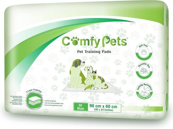 Comfy Pets - Training Pads - Premium Absorbent Puppy Dog Pads with Adhesive Sticky Tabs - Leak-Proof - Incontinence Protection (90 x 60 CM, 30)