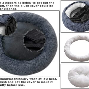 Comlax Calming Donut Dog Beds Small, Round Cushion with Removable Washable Cover, Anti-Anxiety Faux Fur Cuddler, Fluffy Comfy Furry Pet Bed (50cm, Dark Grey)