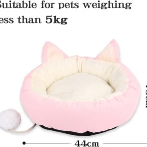 Cozywind Cat Bed Cat Calming Beds Cat Sleeping Bed with Cat Pom Pom Toy Detachable Washable Fluffy Cat Beds for Indoor Cats-Pink