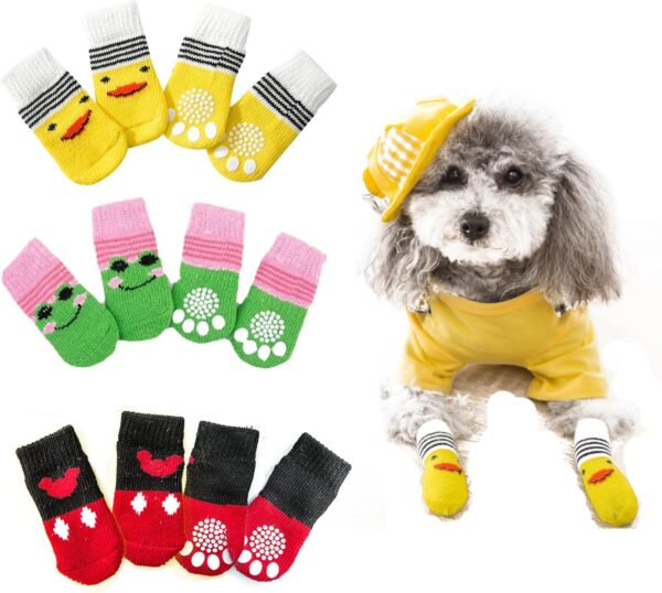 DKDDSSS 12 Pieces Dog Socks Anti-slip, Pet Paw Protector Dog Boots, Anti Slip Dog Grip Socks, Dog Claw Socks for Indoor on Hardwood Floor Wear, Small Medium Large Dogs, Indoor and Outdoor Walking