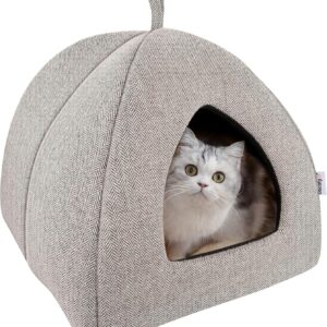 Docatgo Pet Tent Cave for Cats/Small Dogs - 38x38x40cm 2-In-1 Cat Tent/Cat Bed House with Removable Washable Cushion Pillowslip - Microfiber Indoor Outdoor Pet Beds Cat Bed for Indoor Cats