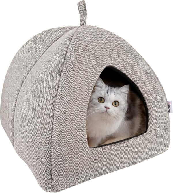 Docatgo Pet Tent Cave for Cats/Small Dogs - 38x38x40cm 2-In-1 Cat Tent/Cat Bed House with Removable Washable Cushion Pillowslip - Microfiber Indoor Outdoor Pet Beds Cat Bed for Indoor Cats