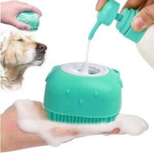 Dog Bath Brush Soft Silicone Dog Shampoo Brush | Pet Shampoo Massage Dispenser Grooming Shower Brush Bath Shampoo Massage Dispenser Shower Brush for Short Long-Haired Dogs and Cats (Blue)