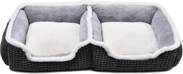 Dog Beds for Two Small Dogs, Double Cat Beds for Indoor Cats,Washabel Super Soft Durable Kitten Bed and Puppy Bed, Anti-Slip & Water-Resistant Bottom,Luxury Rectangle Grey Pet Bed