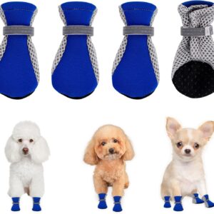 Dog Boots Shoes,4 Pieces Anti Slip Dog Boots Shoes,Summer Dog Boots for Small Dogs,Breathable Dog Shoes,Dog Shoes for Walking with Reflective Strip for Small Dogs Spring Summer,XL (Blue)